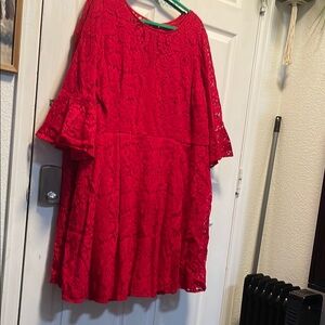 Red Lace Flare Sleeve Dress